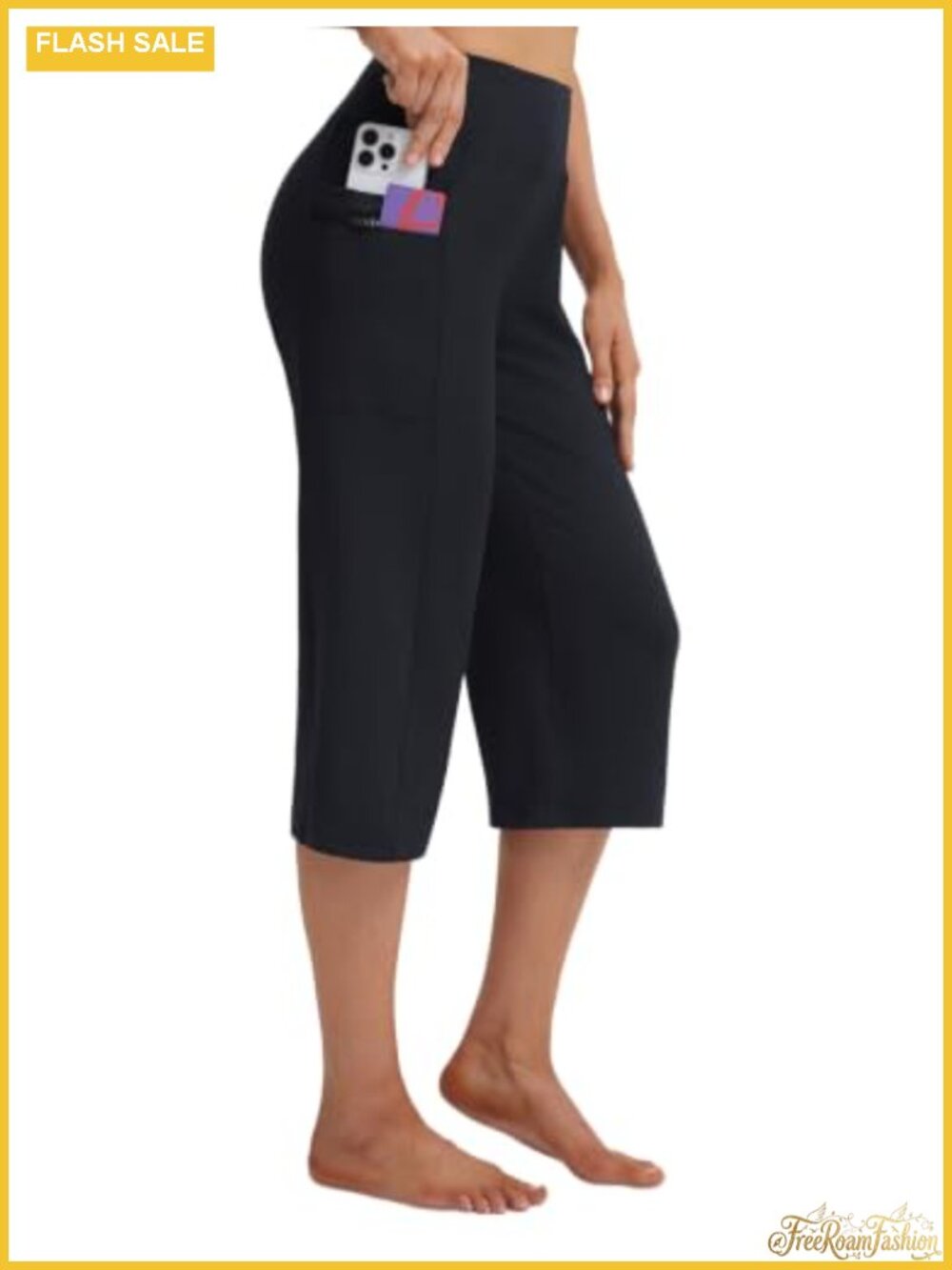 High Waist Yoga Capri Pants with Pockets Straight Leg Pull On